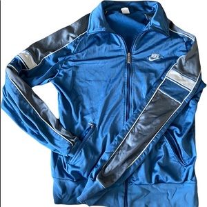 Nike Women's Windbreaker Jacket Zip Up Blue And Silver Metallic Size XL